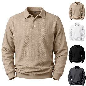 Men's Jacquard Sweatshirt Button Up Sweatshirts Pullover White Khaki Black Dark Gray Lapel Plain Textured Casual Daily Sports Outdoor Streetwear Cool Sportswe