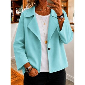 Women's Blazer Comfortable Buttons OL Style Plain Casual Party Street Daily Wear Regular Notch Lapel Long Sleeve Outerwear Blue Gray Pink Black Spring Fall