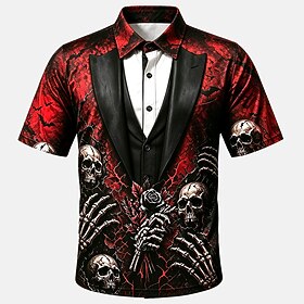 Halloween Men's Cool Skulls Halloween Button Down Shirt Casual Shirt Button Up Shirt Short Sleeve Casual Streetwear Vacation Carnival Summer Collared Shirts Bu