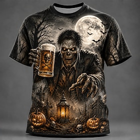Halloween Men's Pumpkin Zombies Oktoberfest Beer T Shirt Short Sleeve T shirt 3D Print Crew Neck Shirt Exaggerated Designer Horror Club Party Street Black 1 Bl