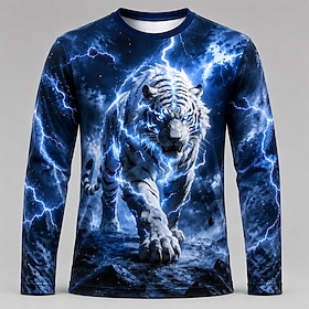 Men's Animal T Shirt Long Sleeve T shirt 3D Print Crew Neck Shirt Exaggerated Athleisure Street Blue Blue 1# Purple Spring Fall Clothing Apparel S M L XL XXL X
