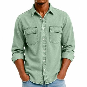 DenimTone™ Men's Stretch Denim Shirt Stretch Comfort Easy Movement Long Sleeve 2-Pocket Fall Layering Casual