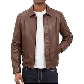 Men's Faux Leather Jacket Jacket Casual Jacket Motorcycle Jacket Casual Outdoor Windproof Waterproof Pocket Spring Fall Solid Color Punk Active Turndown Regula