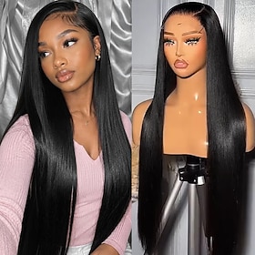 Natural Color 55 Human Hair Lace Wig Bleached Knot Straight Hair Lace Wig 180% Density 22-30 Inches