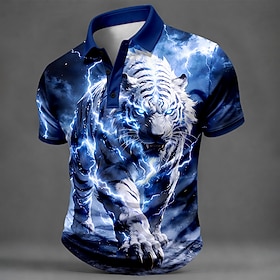 Men's Animal Polo Shirts Short Sleeve Polo Shirts Collared Shirts Casual Street Athleisure Festival Outfit 3D Print Buttons Spring  Summer 1# 2# 3#