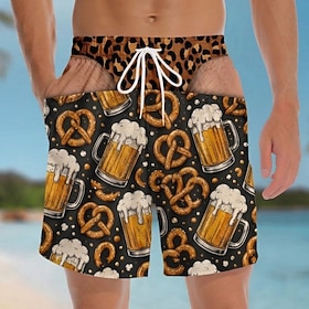 Funny Swim Trunks Gifts For Men Shorts Beer Mug and Pretzel Print Adults' Men's Halloween Carnival Beach Vacation Summer Easy Halloween Costumes Dress Up
