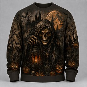 Halloween Men's Skulls Sweatshirt Punk Party Gothic Crew Neck Vacation Blue Dark orange Brown Green Drak Red Crewneck 3D Spring Fall Designer S M L XL XXL XX