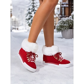 Pinkfarbene, hohe Sneaker-Stiefel für Damen mit Kunstpelzbesatz, flache Schnürschuhe für Damen und Teenager, ideal für Winter-Streetwear und den Alltag.