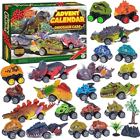 Dinosaur Monster Truck Advent Calendar Christmas Gift 24 Day Countdown for Kids Boys, 21 Dino-Themed Pull Back Cars  3 Scene Accessories with Play Map, Christm
