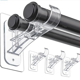 4 Pack Self Adhesive Double Curtain Rod Brackets, No Drill Double Rod Holders, Strong Wall Mounted Curtain Supports for Bedroom, Living Room Home Decor