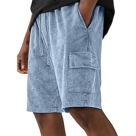 DenimTone™ Men's Shorts 100% Cotton Casual Shorts Acid Wash Shorts Drawstring Elastic Waist Multi Pocket Plain Solid Comfort Breathable Knee Length Streetwear
