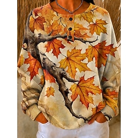 Women's Waffle Pullover Sweatshirt Knit Tops Buttons Graphic Abstract Fashion Casual Print Long Sleeve Crew Neck Regular Tops Casual Street Yellow Red Purple S