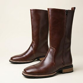 Men's Knee High Riding Boots with Side Zipper and Low Heel, Vintage Minimalist Style for Mature Men, Daily Commuting, Travel and Casual Wear
