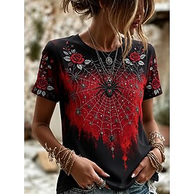 Halloween Women's T Shirt Print Graphic Vintage Casual Trendy Short Sleeve Crew Neck Regular Tops Casual Daily Blue Red Purple Orange Fall Winter