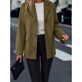 Women's Faux Leather Jacket Warm with Pockets Vintage Daily Outdoor Work Regular Turndown Long Sleeve Outerwear Khaki Black Navy Blue Fall Winter