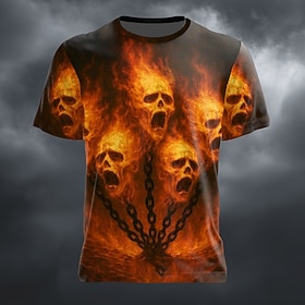 Halloween Men's Optical Illusion 3D Skulls T Shirt Short Sleeve T shirt 3D Print Crew Neck Shirt Exaggerated Horror Club Party Street Blue Red Purple Summer Sp