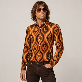 Retro Vintage 1970s Shirt Plus Size Long Sleeves Hippie Geometric Ghost Fancy Dress Men's Halloween Party Adults' Shirt