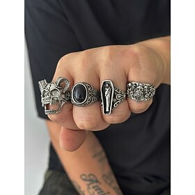 Men's Alloy Gothic Punk Skull Ring Set, Vintage Statement Finger Rings for Halloween Party, Biker Style, Rock Fashion, Theme Events and Daily Streetwear