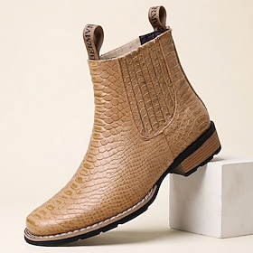 Men's Brown Crocodile-Embossed Chelsea Boots, Pointed-Toe Pull-On Ankle Boots with Elastic Side Panels for Stylish Men, Parties, Travel and Western Wear