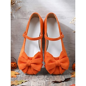 Women's Halloween Mary Jane Flats, Wide Fit Pumpkin Orange Bow Shoes with Round Toe and Strap Design, Cute Fall Party Shoes for Women, Costume Events and Every