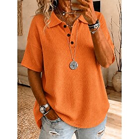Women's Waffle Shirt T Shirt Solid Color Elegant Active Vacation Short Sleeve Half Sleeve V Neck Long Tops Casual Daily Outdoor Blue Yellow Dark Blue Summer Sp