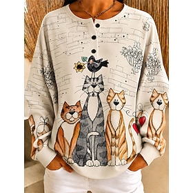 Women's Pullover Sweatshirt Print Graphic Geometric Warm Active Vintage Long Sleeve Crew Neck Round Neck Regular Tops Casual Street Dailywear Yellow Green Apri