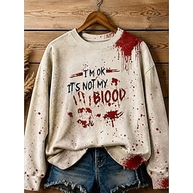 Women's Pullover Sweatshirt Print Graphic Letter Halloween Fashion Casual Long Sleeve Crew Neck Round Neck Regular Tops Casual Street Dailywear White Red Orang