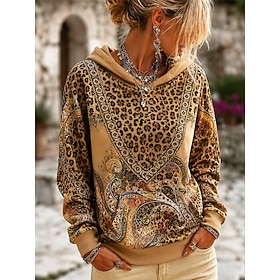 Women's Zip Up Hoodies Front Pocket Floral Graphic Geometric Active Western Ethnic Long Sleeve Hooded Regular Tops Casual Holiday Vacation Wear Yellow Red Purp