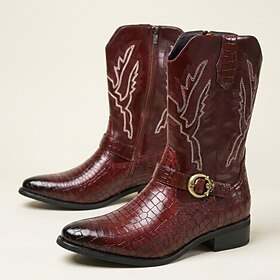 Men's Crocodile Embossed Western Boots, Vintage Buckle Pointed-Toe Cowboy Boots for Stylish Men, Country Concerts, Parties and Festivals