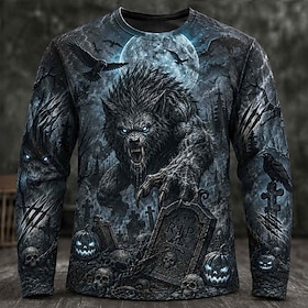 Halloween Men's Zombies Monster T Shirt Long Sleeve T shirt 3D Print Crew Neck Shirt Fashion Exaggerated Horror Casual Daily Street Black 1 Black Black 2 Summe