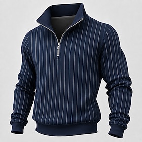 Men's Vertical Stripes Sweatshirt Vintage Retro Stand Collar Outdoor Work Gift Blue Black Zipper Fall Winter Designer S M L XL XXL XXXL