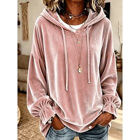 Women's Pullover Hoodie Sweatshirt Elegant Vintage Fashion Long Sleeve Hooded Regular Tops Casual Home Street claret Pink Dark Green Purple Beige Fall Winter