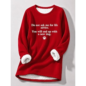 Women's Pullover Sweatshirt Print Graphic Letter Warm Casual Sherpa Fleece Long Sleeve Crew Neck Regular Tops Casual Blue Black Pink Red Fall Winter
