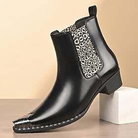Men's Black Lace-Up Dress Boots, Square-Toe Side-Zip Ankle Boots with Metal Toe Accent and Block Heel for Mature Men, Business, Office and Formal Events