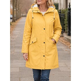 Women's Casual Jacket Hoodie Jacket Waterproof Comfortable Zipper Pocket Buttons Casual Plain Casual Home Outdoor Vacation Long Hooded Long Sleeve Outerwear Bl