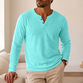 Men's T Shirt Knit Tee Tee Top Long Sleeve V Wire Summer Spring Fall Solid Color Textured Fashion Lightweight Basic Knitted Plain Casual Vacation Street Blue G