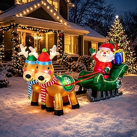 8 FT Christmas Inflatable Santa Claus Sleigh with 2 Reindeer and Gift Box, Built-in LED Lights, Large Blow Up Outdoor Holiday Decoration for Yard, Lawn, Garden
