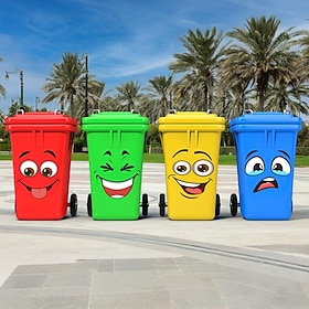 4 Pcs Cute Cartoon Face Stickers, Funny Vinyl Wall Decals, Removable Self Adhesive Decorative Stickers for Trash Can, Toilet, Bathroom, Cabinet, Plastic and Sm