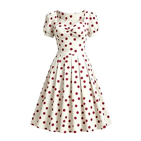 1950s Retro Vintage Rockabilly Midi Dress Flare Dress Short Sleeves Puff Sleeve Fit and Flare Polka Dot Fit  Flare Sweetheart Neck Fancy Dress Women's Music Fe