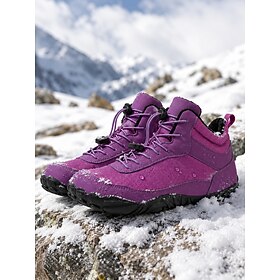 Women's Purple Wide-Fit Waterproof Winter Boots, Warm Fur-Lined Elastic Strap Snow Hiking Shoes with Rugged Non-Slip Sole, Outdoor Ankle Boots for Snow, Walkin