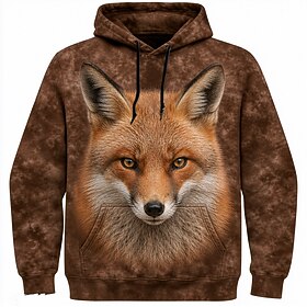 Men's Fox Hoodie 3D Hooded Streetwear Club Gift Brown Khaki Army Green Drawstring Fall Winter Designer S M L XL XXL XXXL