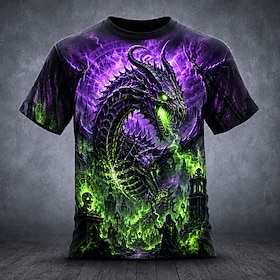 Halloween Men's Dragon T Shirt Short Sleeve T shirt 3D Print Crew Neck Shirt Exaggerated Designer Horror Club Party Street Black 1 Black 3 Black 2 Summer Sprin