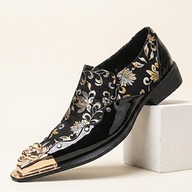 Men's Floral Print Metal-Toe Dress Shoes, Luxury Pointed-Toe Slip-On Shoes for Fashionable Men, Weddings, Parties and Stage Events