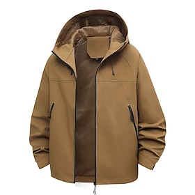 Men's Outdoor Jacket Casual Jacket Hoodied Jacket Casual Daily Waterproof Windproof Pocket Fall Winter Solid Color Streetwear Daily Hooded Regular Blue Black I