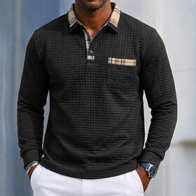 Men's Waffle Polo Shirts Textured Casual Business Quarter Zip Long Sleeve Fashi…