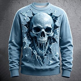 Men's Skulls Sweatshirt Exaggerated Casual Crew Neck Outdoor Streetwear Blue Crewneck 3D All Seasons Designer S M L XL XXL XXXL
