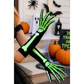 Lange Damenhandschuhe mit Skelett-Knochenmuster, grüne Halloween-Kostümhandschuhe für Partys, Cosplay und Gothic-Events