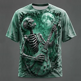 Halloween Men's Skull Bone T Shirt Short Sleeve T shirt 3D Print Crew Neck Shirt Gothic Street Dark Party Blue Purple Green All Seasons Clothing Apparel S M L