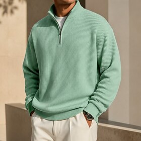 Men's Corduroy Shirt Textured Casual Vacation Quarter Zip Long Sleeve Fashion Basic Solid Color Zipper Fall  Winter Regular Navy Blue Light Blue Corduroy Shirt