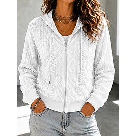 Women's Cardigan Elegant Fashion Daily Hooded Zipper Knitted Hooded Long Sleeve Regular Tops Knit Blue White Spring Fall